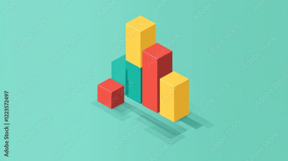 Poster Colorful Isometric Bar Graph Data Representation