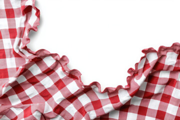 Obraz premium red checkered tablecloth isolated on transparent background, top view 