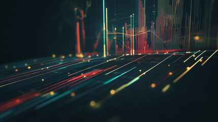 Abstract black background with Colorful charts and graphs with statistics to innovative analyze business potential and forecast future development of companies growth.