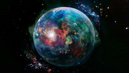 암흑 공간에 떠있는 독특한 색상의 구형 행성