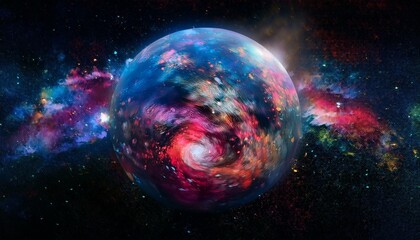 Obraz premium 암흑 공간에 떠있는 독특한 색상의 구형 행성