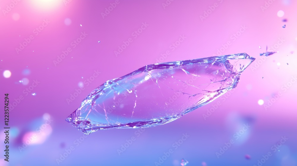 Wall mural futuristic floating crystal on vivid gradient background with shimmering effects