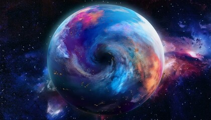 Obraz premium 암흑 공간에 떠있는 독특한 색상의 구형 행성