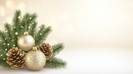Festive Gold Ornaments, Pine Cones, Christmas Greeting Card