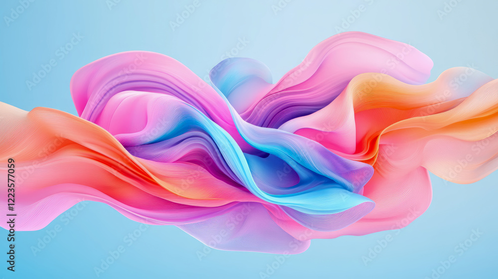 Poster abstract colorful swirling forms on a light blue setting: a mesmerizing digital creation
