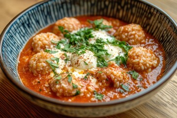 Mozzarella stuffed rice balls served in a bowl
