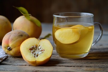 Quince infused homemade herbal custard tea