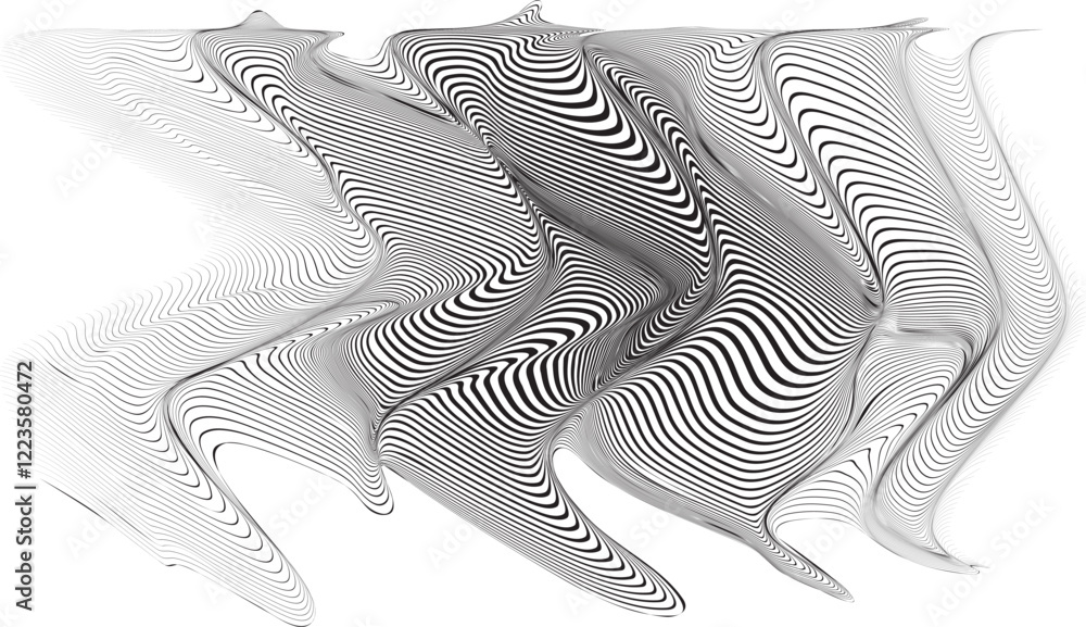 Poster abstract flow lines background . optical illusion art .fluid wavy shape .striped linear pattern . op