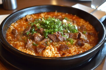 Spicy Korean beef and rice soup