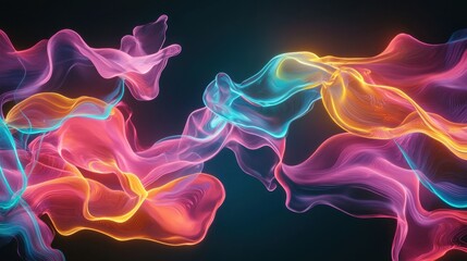 Fototapeta premium Bright pink, blue, and orange colors swirl and blend together, forming a captivating abstract pattern against a dark background that evokes movement and fluidity