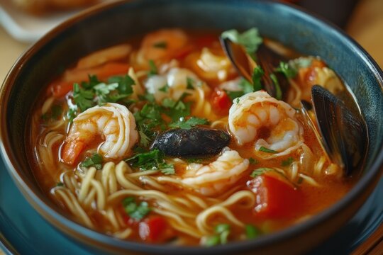 Spicy noodle soup with seafood jjamppong
