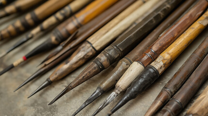 Fototapeta premium Collection of Crossbow Bolts and Arrows in Various Lengths and Designs