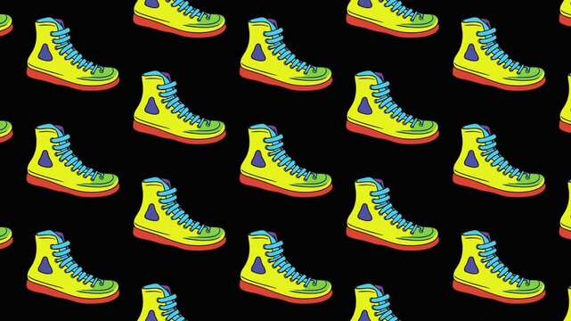 Rubber boots converse style repeating on black background