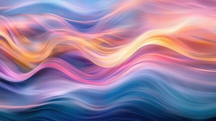 Soft, flowing waves of vibrant colors blend together, resembling a tranquil sunset over the ocean. This captivating design evokes a sense of calm and inspiration