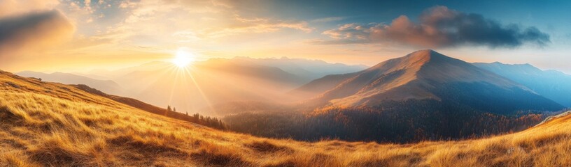 Obraz premium Golden Hour Mountain Panorama: Serene Autumn Landscape