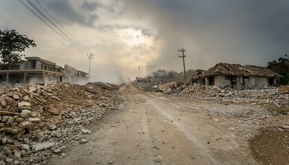 지진으로 인해 도로가 갈라지고 건물들이 무너져 내리는 장면,