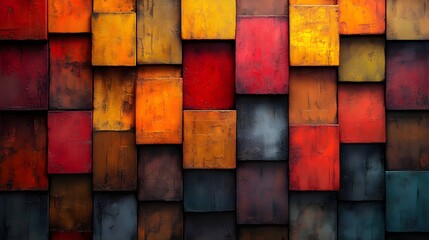 A background of staggered rectangles in warm, earthy shades.
