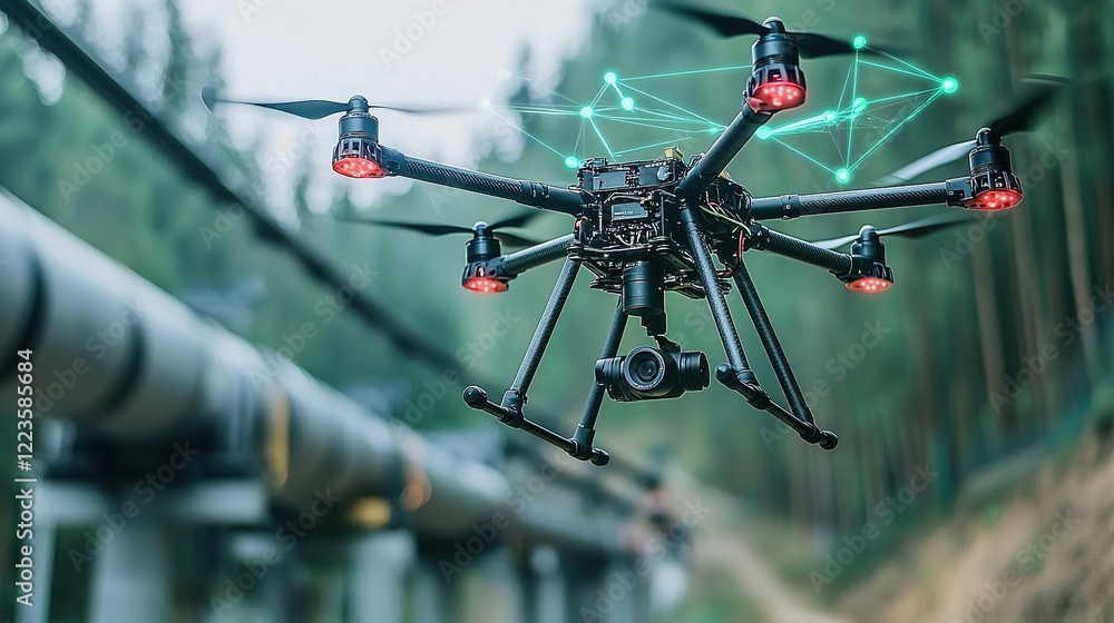 Poster aidriven drones inspecting remote pipelines natural environment technology overview aerial view inno