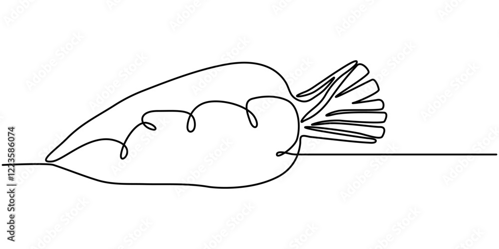 Poster carrot single line art, continuous one line drawing of isolated outline vector art, simple carrot in
