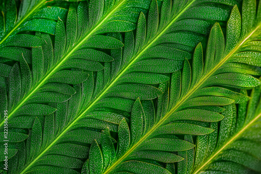 Poster an intricate close-up of tropical leaves with striking patterns