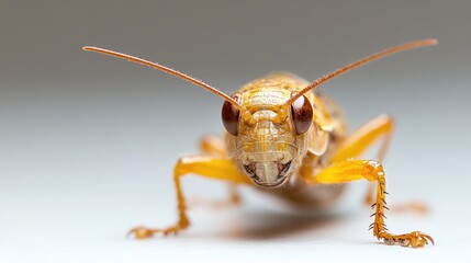 Fototapeta premium Close-up of an orange grasshopper; neutral background; insect study; scientific use
