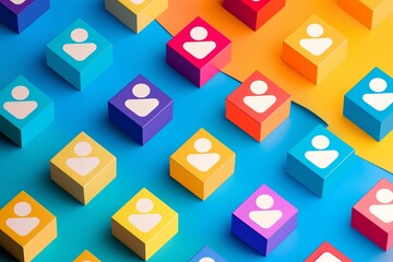Naklejka premium Vibrant blocks with people icons on wooden table human resources management concept