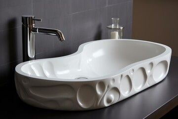 Fototapeta premium Modern design bathroom sink and faucet showing elegant simplicity