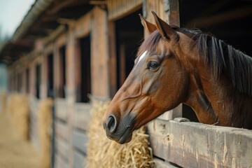A single horse s head from a paddock on a farm for equestrian sports