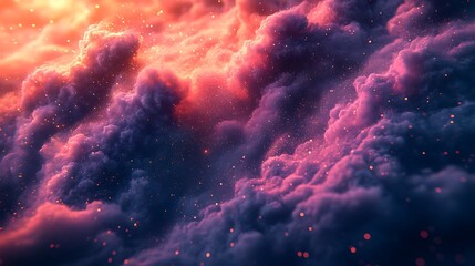 Obraz premium Radiant particles softly floating across a vibrant gradient of purple, pink, and gold.