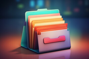 Multicolored file folders arranged neatly in a desktop organizer, symbolizing efficient document management and organization