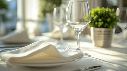 Elegant Restaurant Table Setting with Soft Lighting