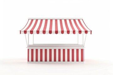 Attractive market stall with striped awning isolated on white background Outdoor retail New product for sale