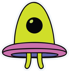 Cartoon space UFO on transparent background
