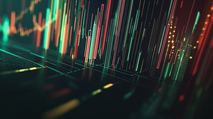 Abstract black background with Colorful charts and graphs with statistics to innovative analyze business potential and forecast future development of companies growth.
