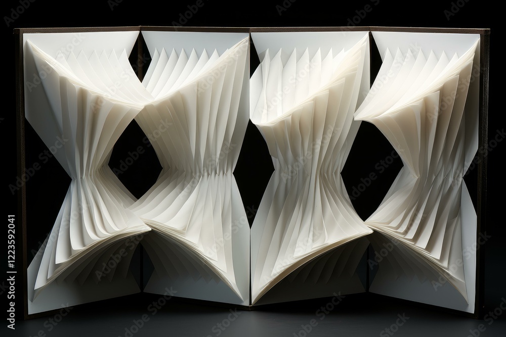 Poster intricate paper folding creates a mesmerizing display of dynamic shapes and contrasting shadows agai