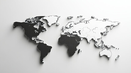 Minimalistic world map design with oversized puzzle pieces in black and white colors