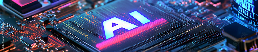 Poster modern computer chip showcases artificial intelligence technology