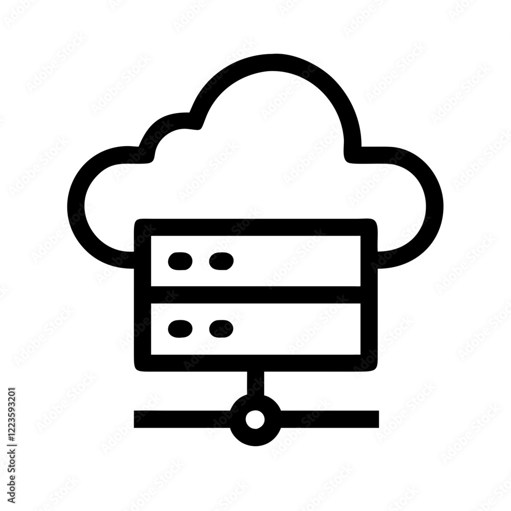 Poster a simple line drawing of a cloud with two servers underneath, representing cloud computing.vector ic