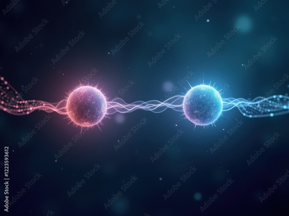 Poster visualization of quantum entanglement showcasing interconnected particles demonstrating the phenomen