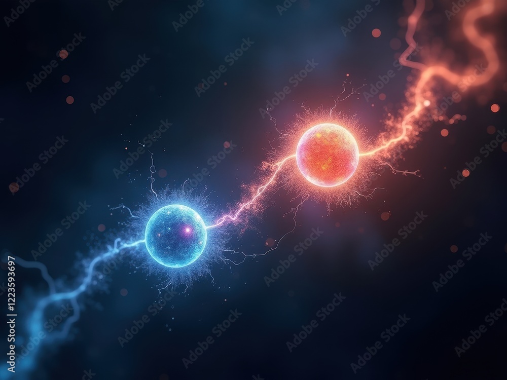 Poster visualization depicting quantum entanglement effects between particles in a dark cosmic background i