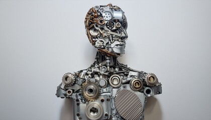 폐기된 기계 부품들이 쌓여 만들어진 인간 모형의 조각. 이는 산업화된 사회에서 발생하는 사회적, 환경적 문제를 상징