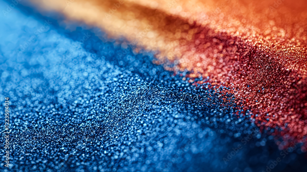 Poster vibrant blue and red background with a multitude of small dots scattered throughout. the contrasting