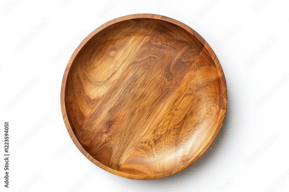 Wall mural Bird s eye view of empty wooden plate on white background