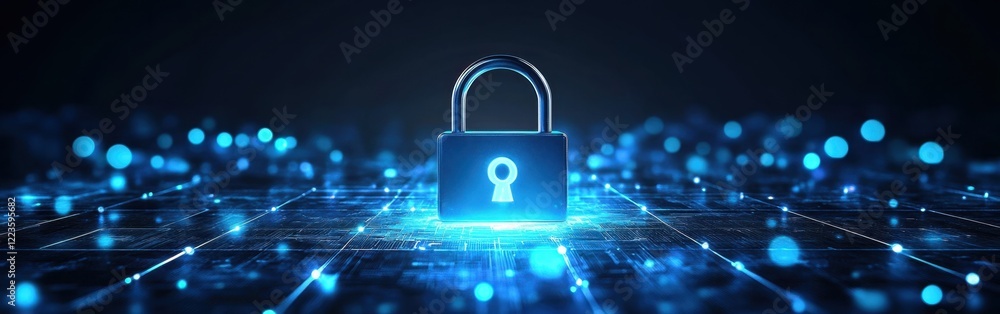 Poster abstract background with digital security and network concept, blue color theme, web banner design b