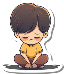 Sad Cartoon Boy Sitting Cross Legged On Floor