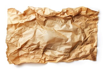 Brown crumpled baking paper sheets on white background top view