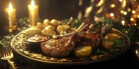 Fototapeta premium grilled meat with vegetables