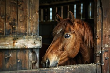 Fototapeta premium Brown horse in stable box