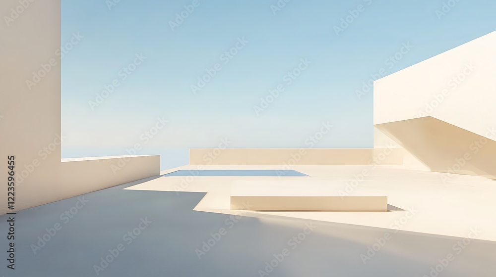 Poster minimalist architectural design featuring a pool and clean lines