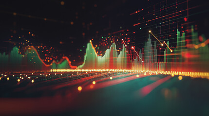 Abstract black background with Colorful charts and graphs with statistics to innovative analyze business potential and forecast future development of companies growth.